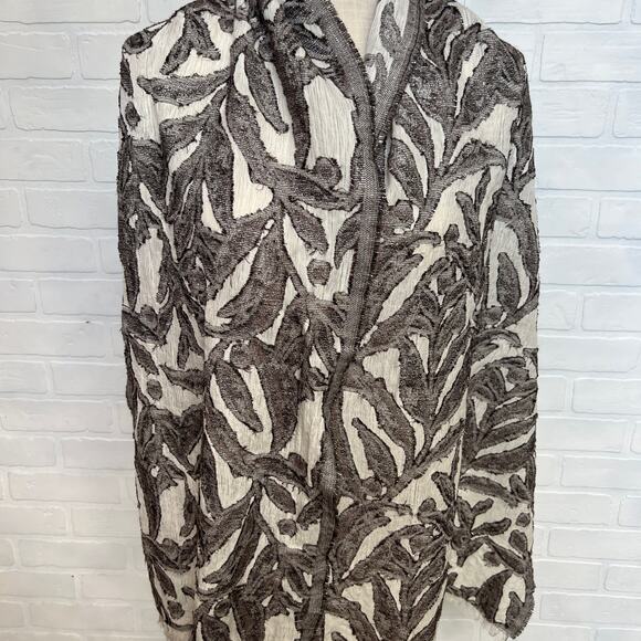 Beautiful Cream Brown Metallic Fringe Lightweight Wool Cotton Blend Scarf Wrap - Picture 2 of 6